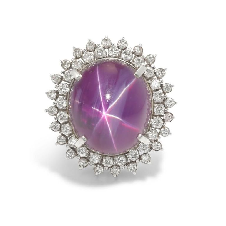 Platinum Star Sapphire and Diamond Ring