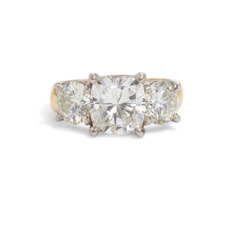 18k Gold Platinum Diamond Three-Stone Ring