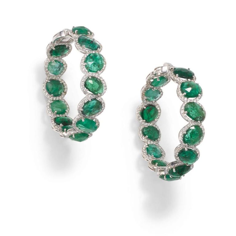 18k White Gold Emerald and Diamond Earrings
