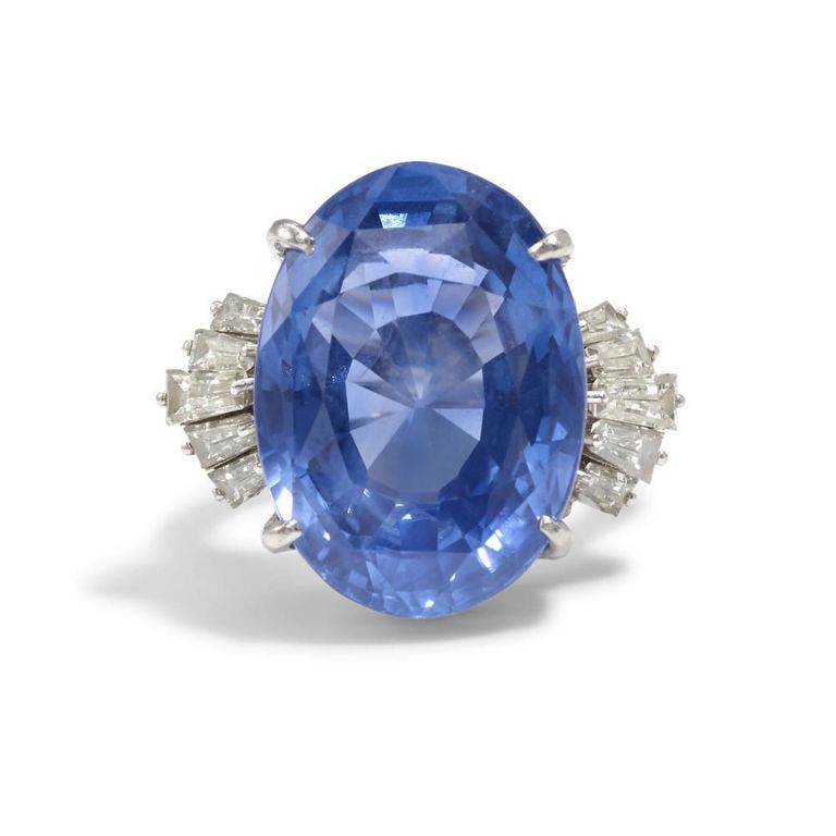 Platinum Sapphire and Diamond Ring