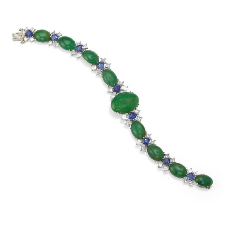 Platinum Jade Sapphire and Diamond Bracelet