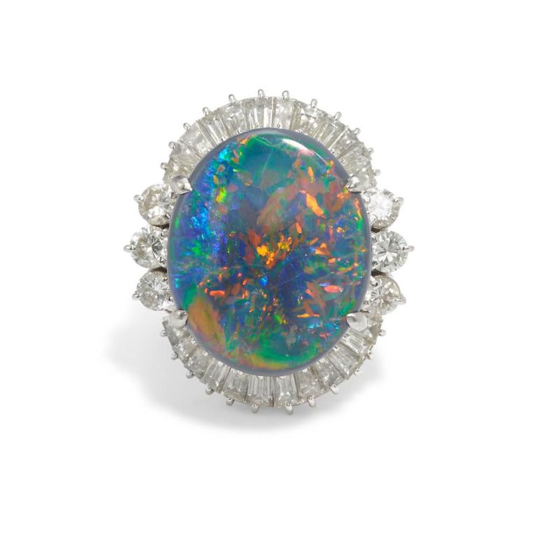 Platinum Black Opal and Diamond Ring