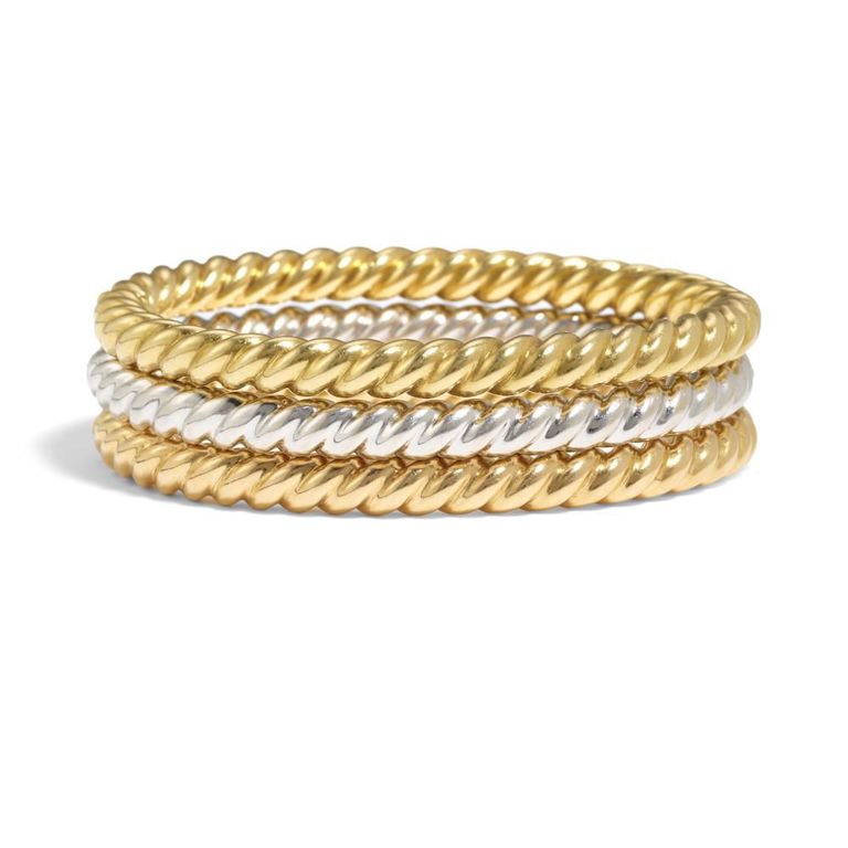 18k Tri-Color Gold Hinged Bangle Bracelets