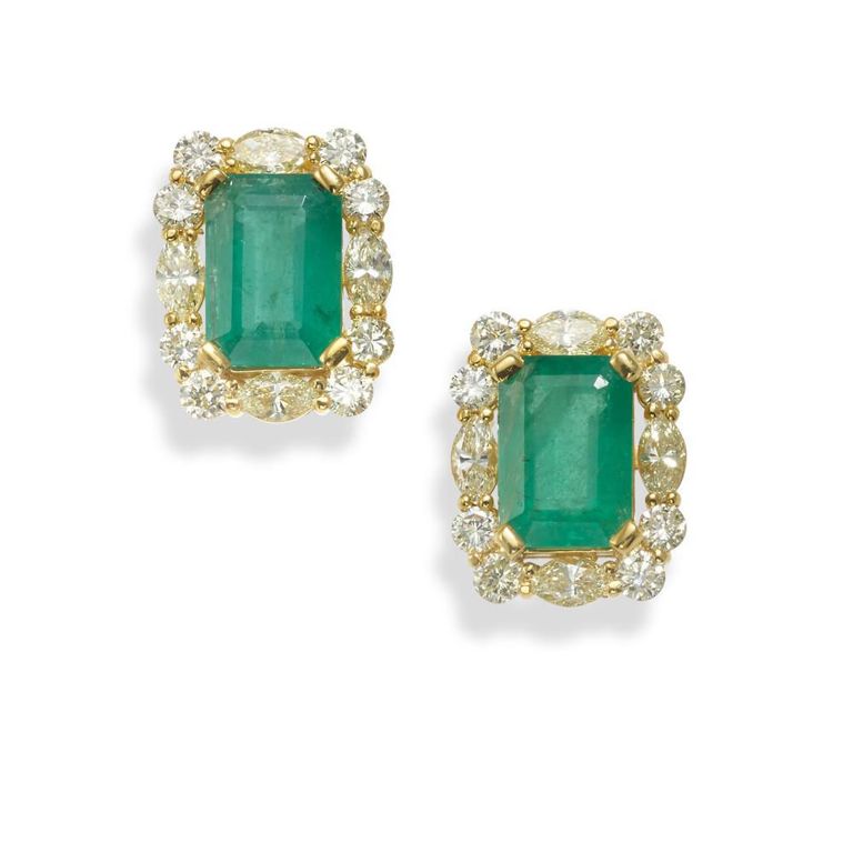 18k Gold Emerald and Diamond Earrings