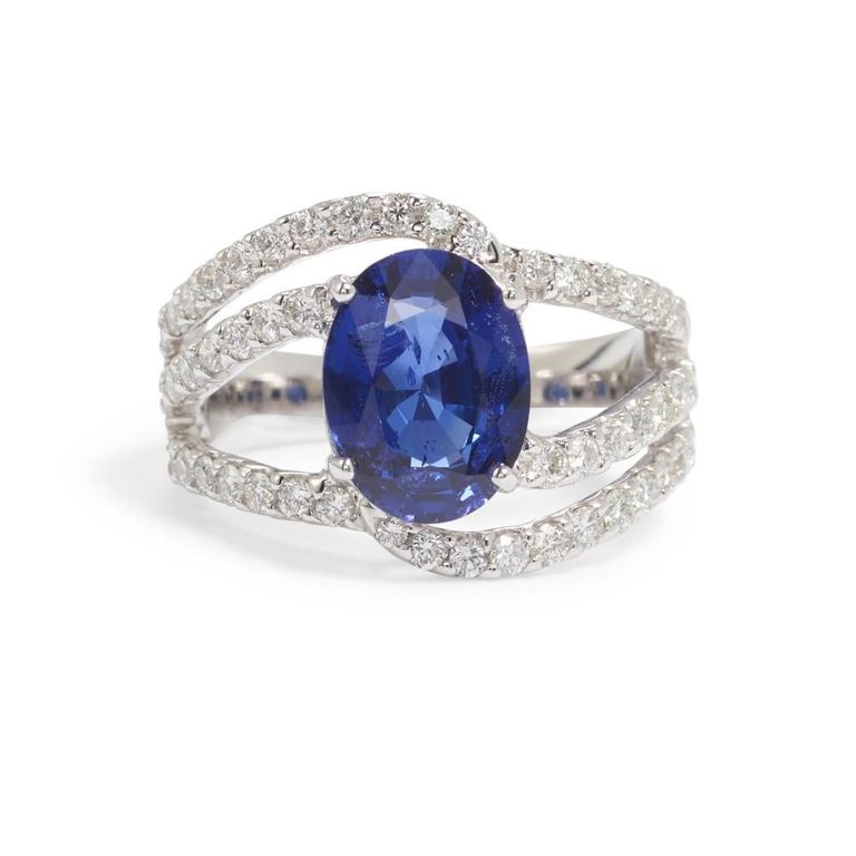 14k White Gold Sapphire and Diamond Ring