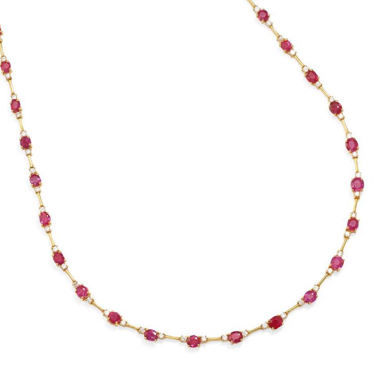 18k Gold Ruby and Diamond Necklace