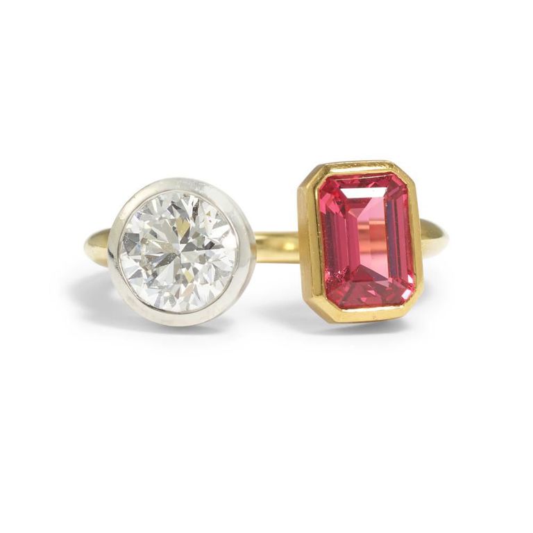 18k Gold, Platinum Spinel and Diamond Ring