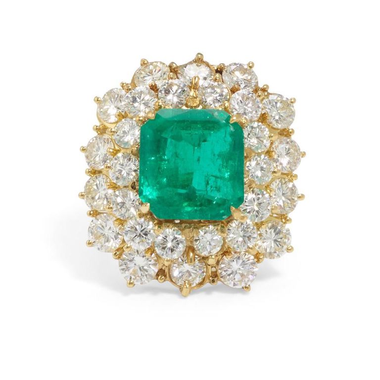 18k Gold Emerald and Diamond Ring