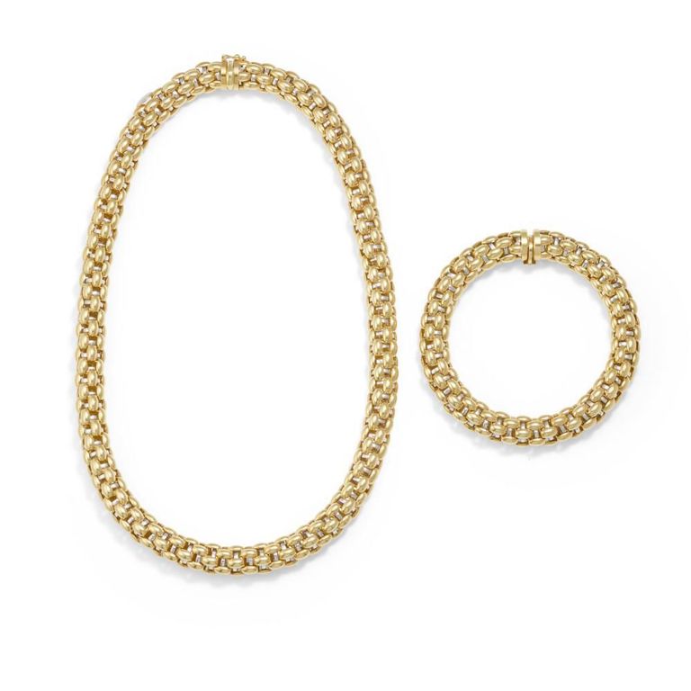 18k Bi-Color Gold Necklace and Bracelet