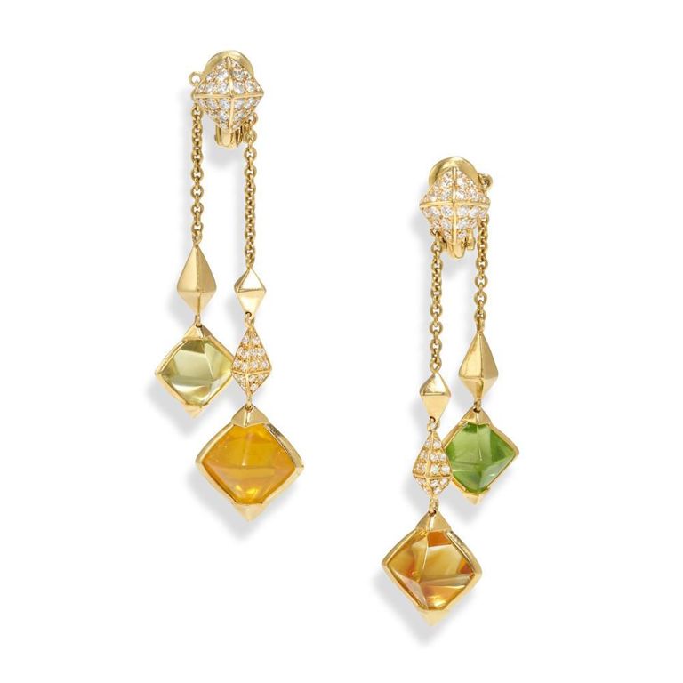 18k Gold Citrine Peridot and Diamond Earrings