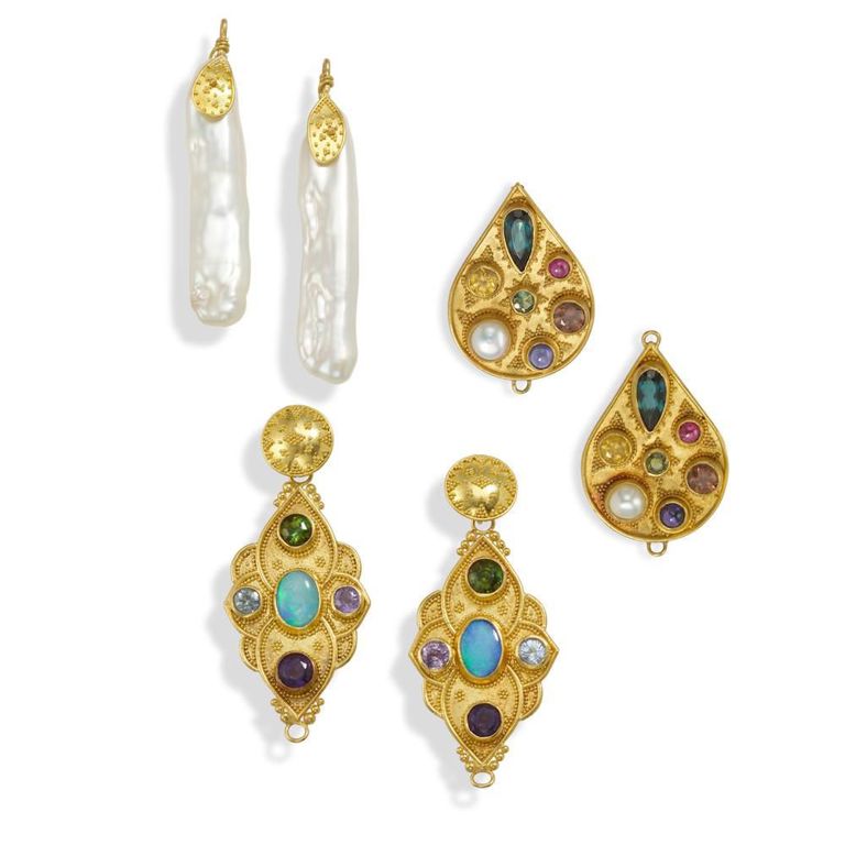22k Gold Gem-set and Pearl Earrings