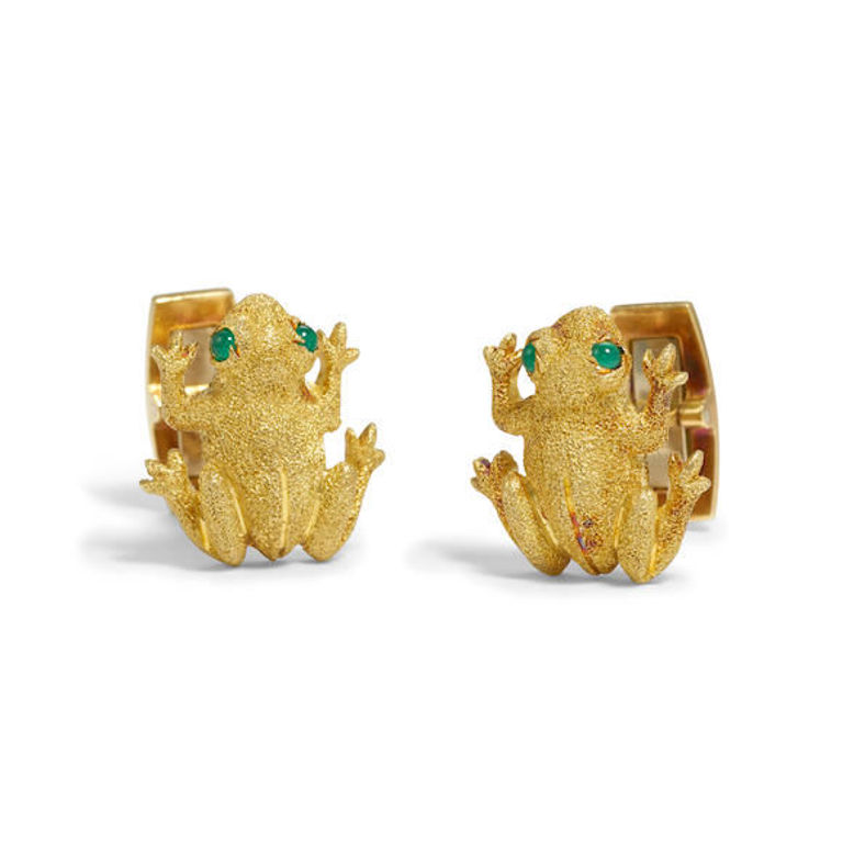 18k Gold Dyed Chalcedony Frog Cufflinks