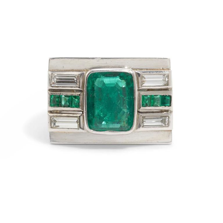 Platinum Emerald and Diamond Ring