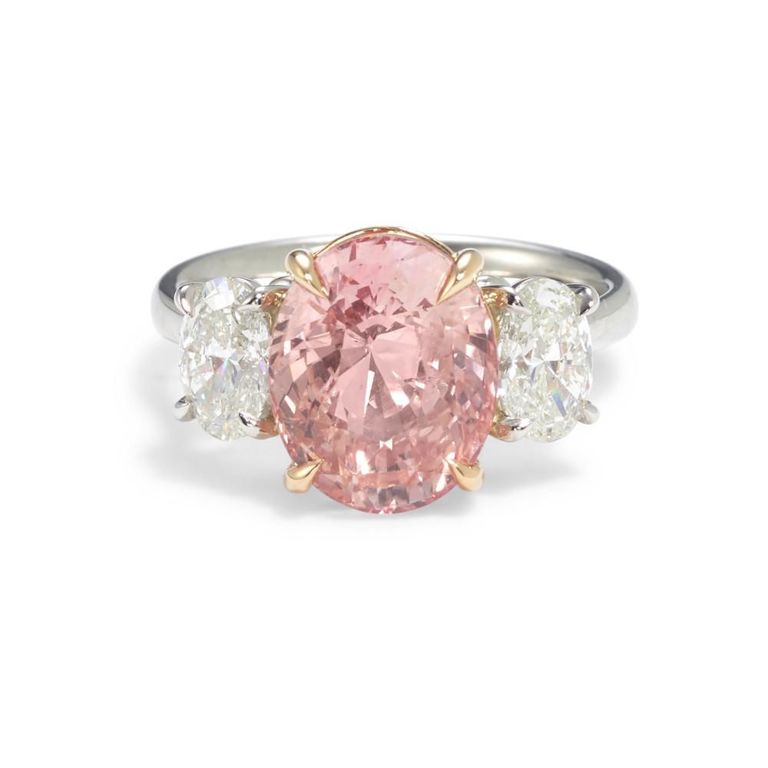Platinum and 18k Rose Gold Padparadscha Ring