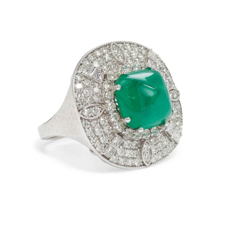 18k White Gold Emerald and Diamond Ring
