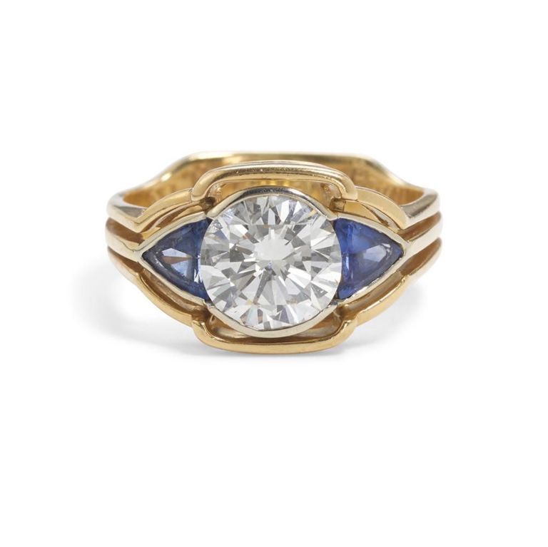 18k Gold Diamond and Sapphire Ring