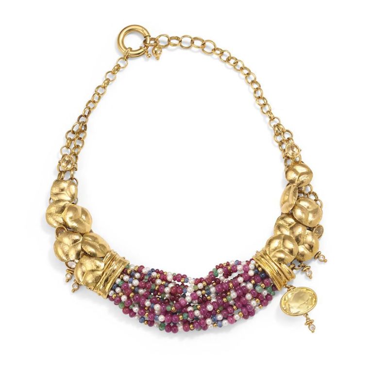 18k Gold Pearl and Gemstone Necklace