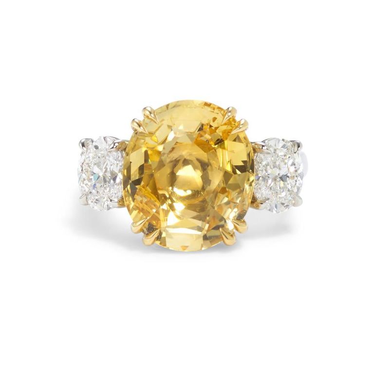 Platinum and 18k Gold Yellow Sapphire Ring