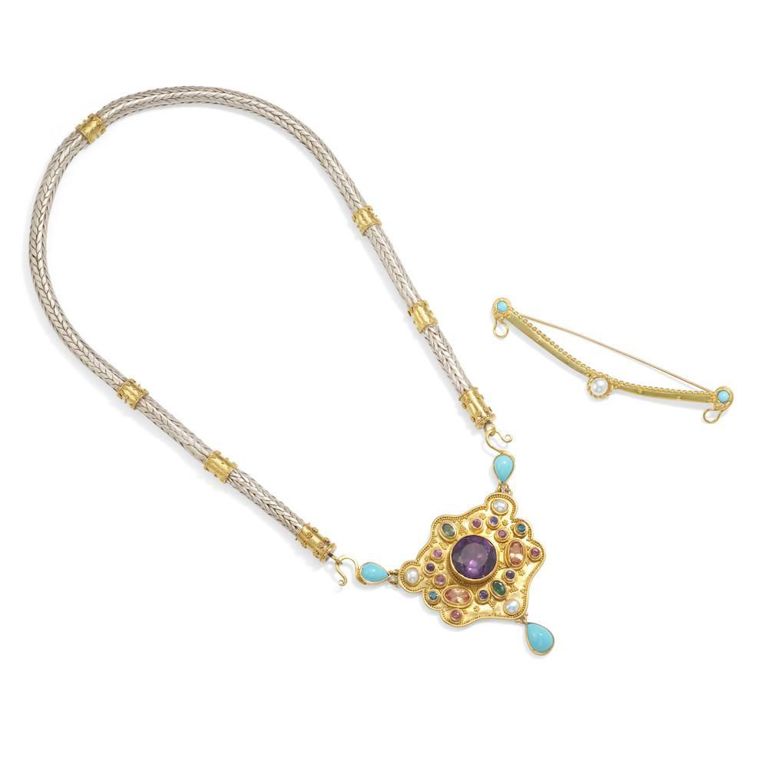 22k Gold Gem-set Pendant Necklace and Brooch