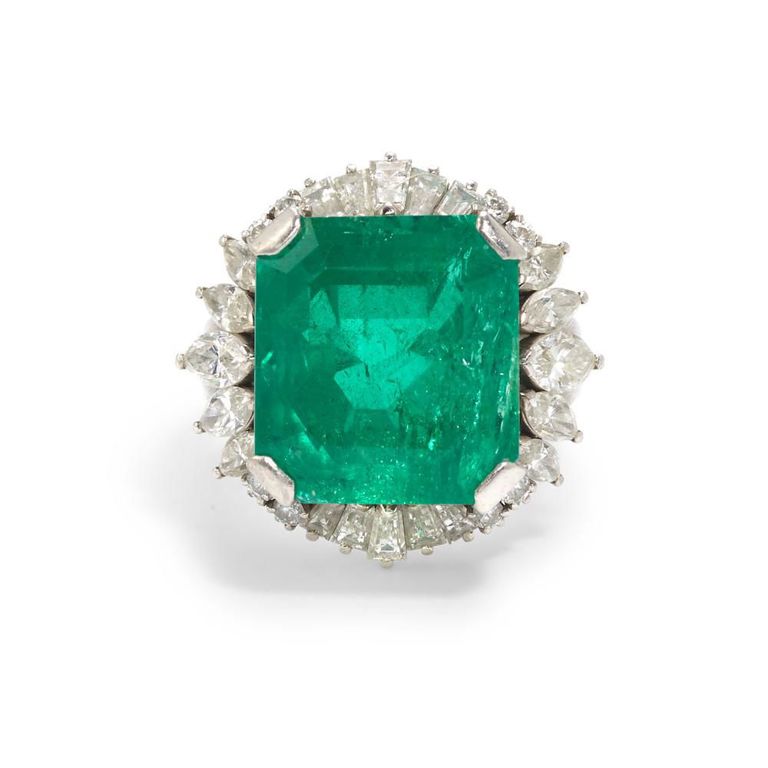 Platinum Emerald and Diamond Ring