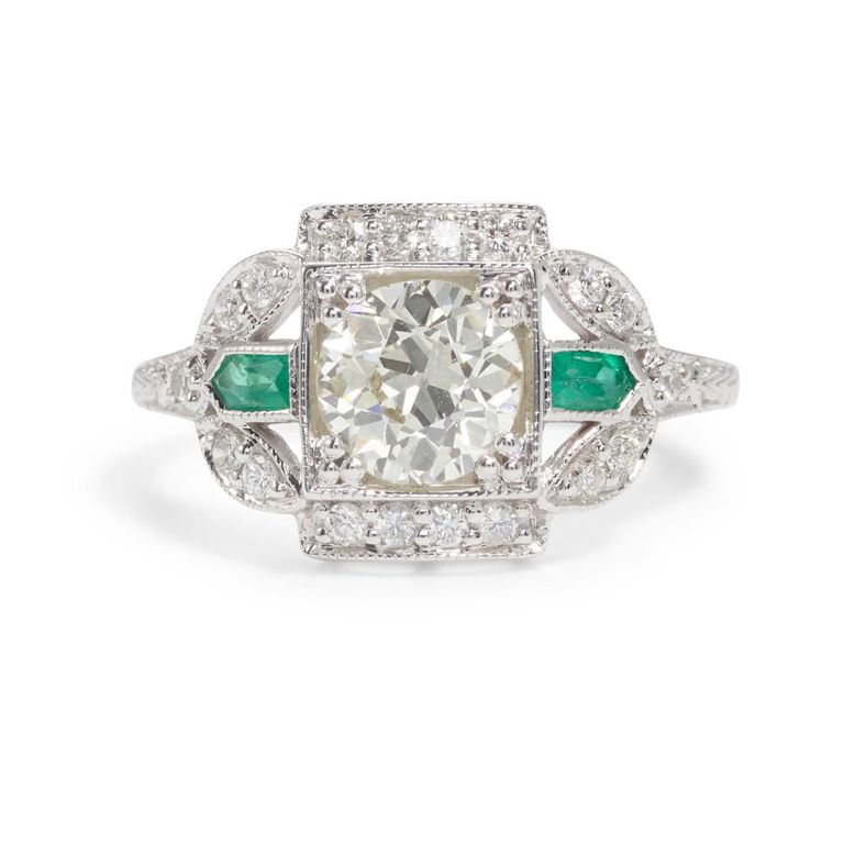 18k White Gold Diamond and Emerald Ring