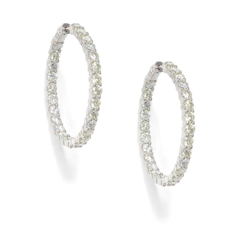 14k White Gold Diamond Hoop Earrings