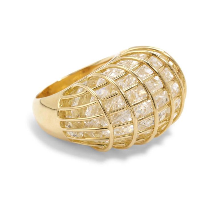 18k Gold Rock Crystal 'Caged' Ring
