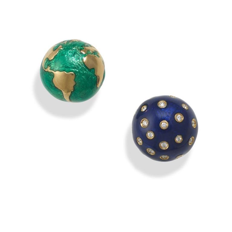 18k Gold Enamel and Diamond Earrings