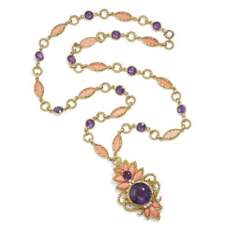 18k Gold Amethyst Coral Enhancer Necklace