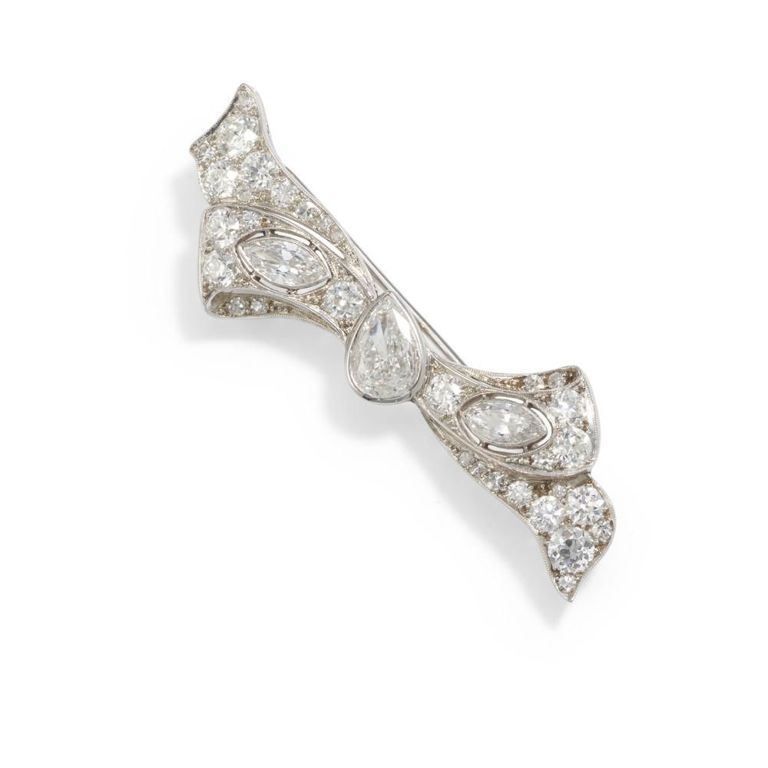 Platinum Diamond Bow Brooch