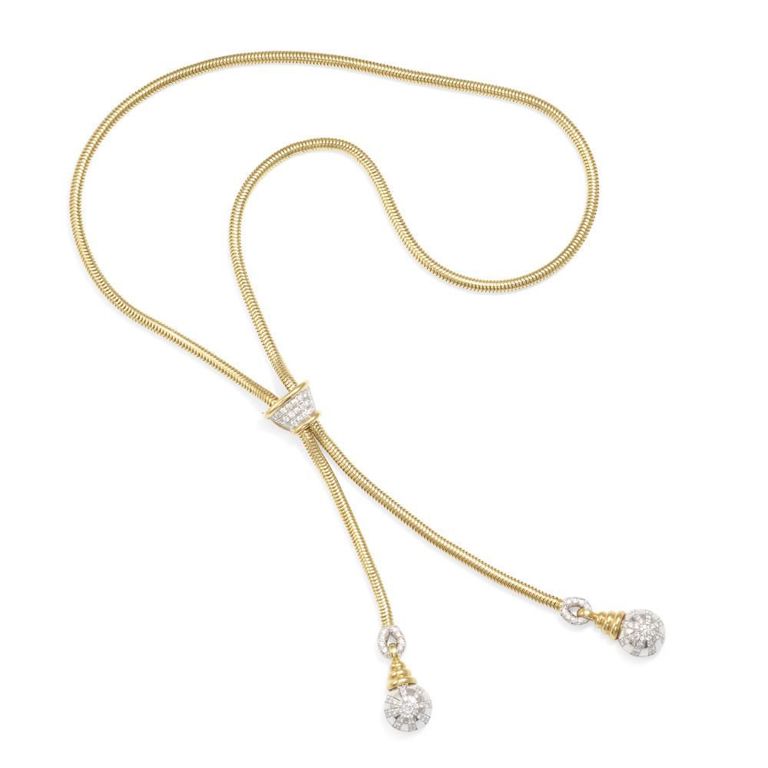 18k Bi-Color Gold Diamond Lariat Necklace