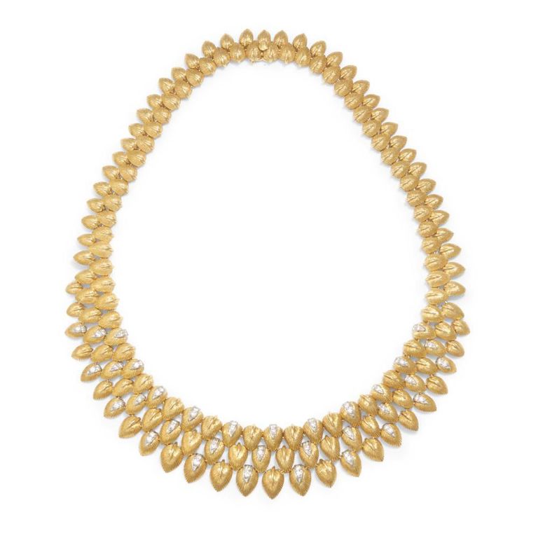 18k Gold Platinum Diamond Leaf Necklace