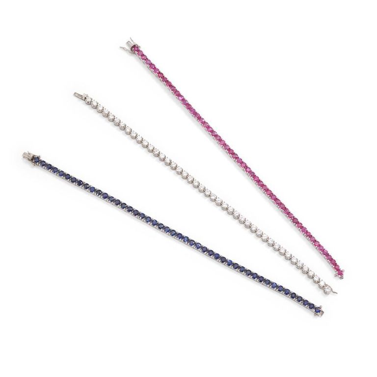 14k White Gold Ruby Sapphire and Diamond Bracelets