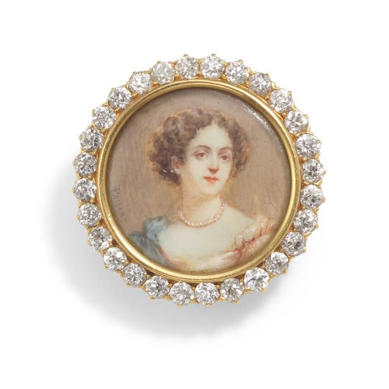 18k Gold Diamond Portrait Pendant Brooch