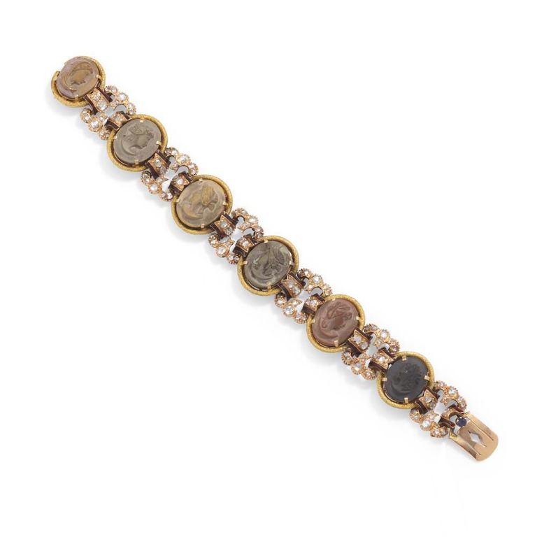14k Bi-Color Gold Lava Cameo and Diamond Bracelet
