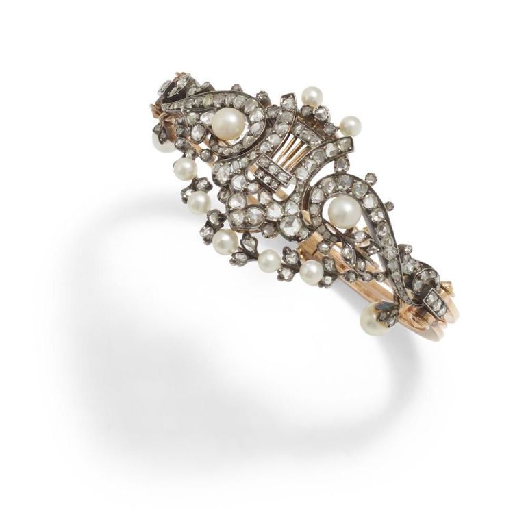 18k Rose Gold Silver Diamond and Pearl Bracelet