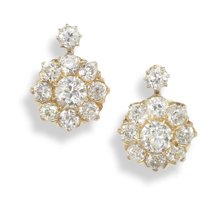 14k Gold Diamond Cluster Earrings