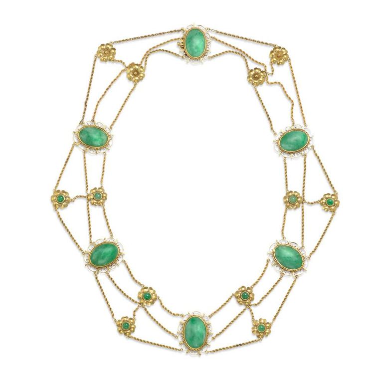 14k Gold Jade Festoon Necklace