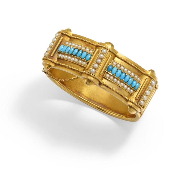 18k Gold Turquoise and Seed Pearl Bracelet