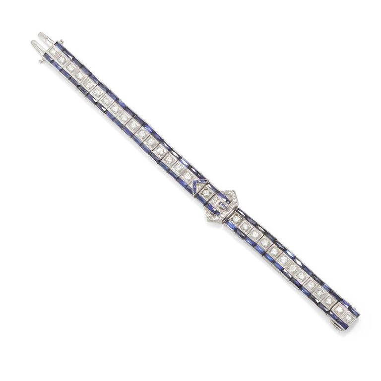 Platinum Diamond and Synthetic Sapphire Bracelet