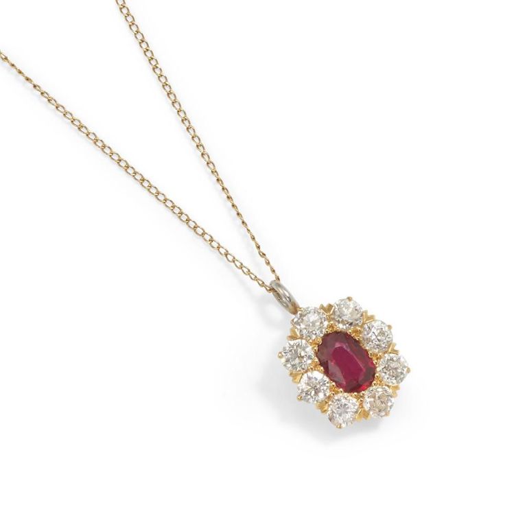 18k White Gold Ruby and Diamond Pendant Necklace