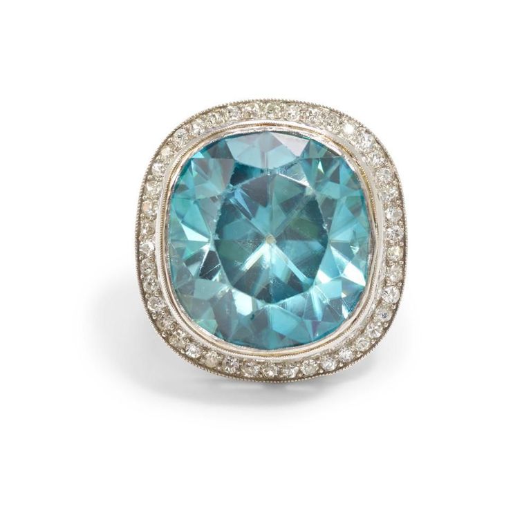 14k Gold Platinum Zircon and Diamond Ring