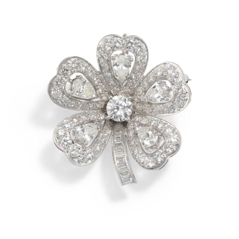 Platinum Diamond Clover Brooch