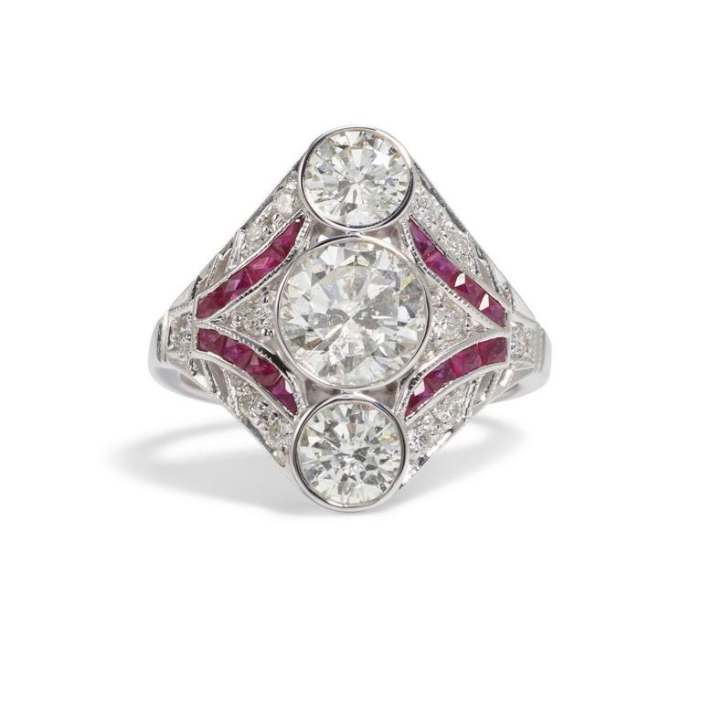 18k White Gold Diamond and Ruby Ring