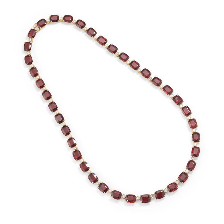 18k Gold Garnet and Diamond Necklace