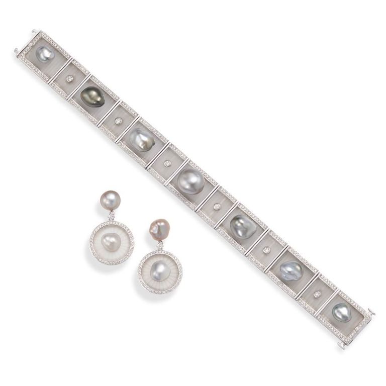 Platinum Rock Crystal Pearl and Diamond Set