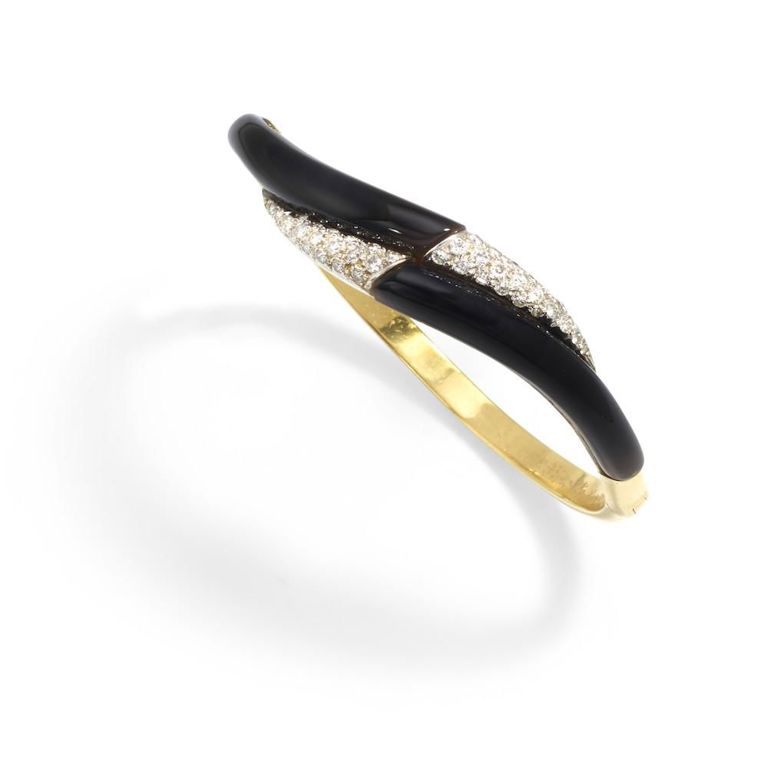 18k Bi-Color Gold Onyx and Diamond Bracelet