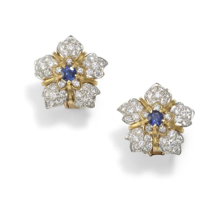 18k Bi-Color Gold Sapphire and Diamond Earrings