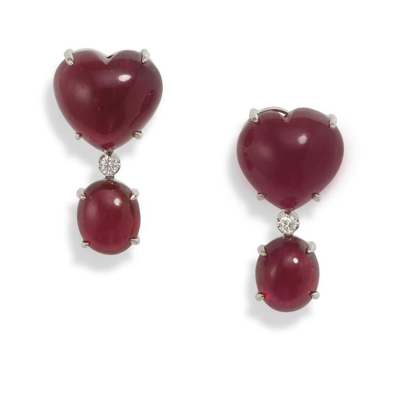 18k White Gold Ruby and Diamond Earrings