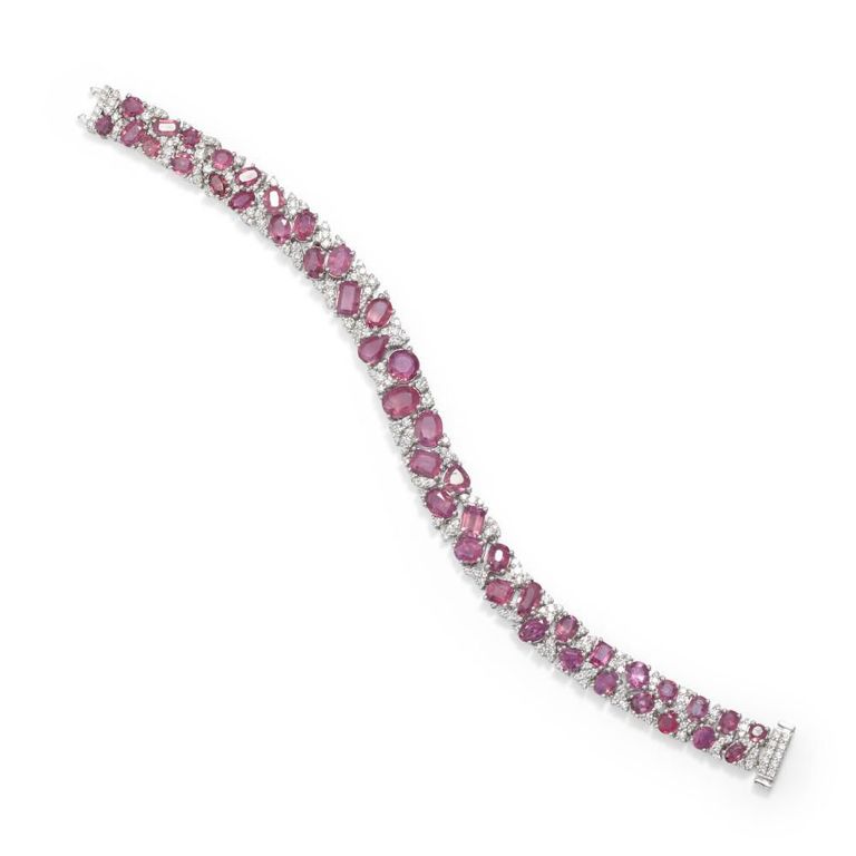 Platinum Pink Sapphire and Diamond Bracelet